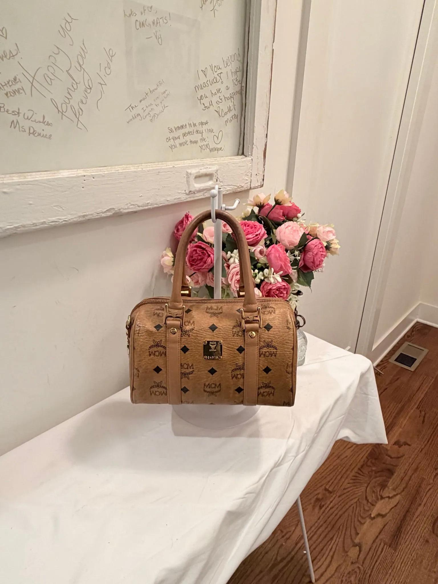 Authenticated Cognac MCM Boston 20 with Gold Hardware — pre-owned luxury designer bag | LaceLuxx